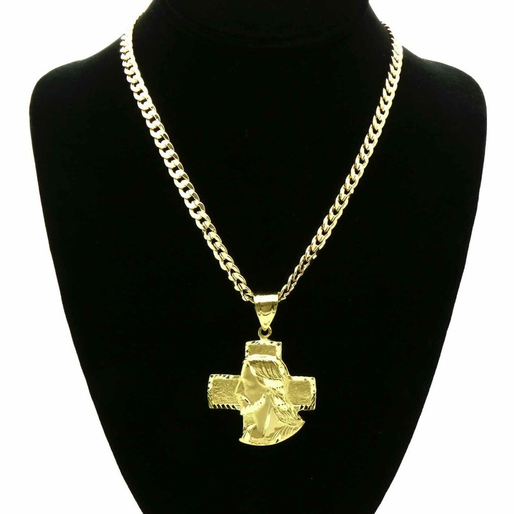 18k Mens Gold Jesus 24" Cuban Chain + Pendant